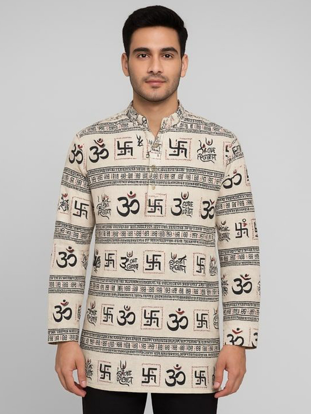 NiAK Geometric Printed Shirt Collar Pure Cotton Short Kurta