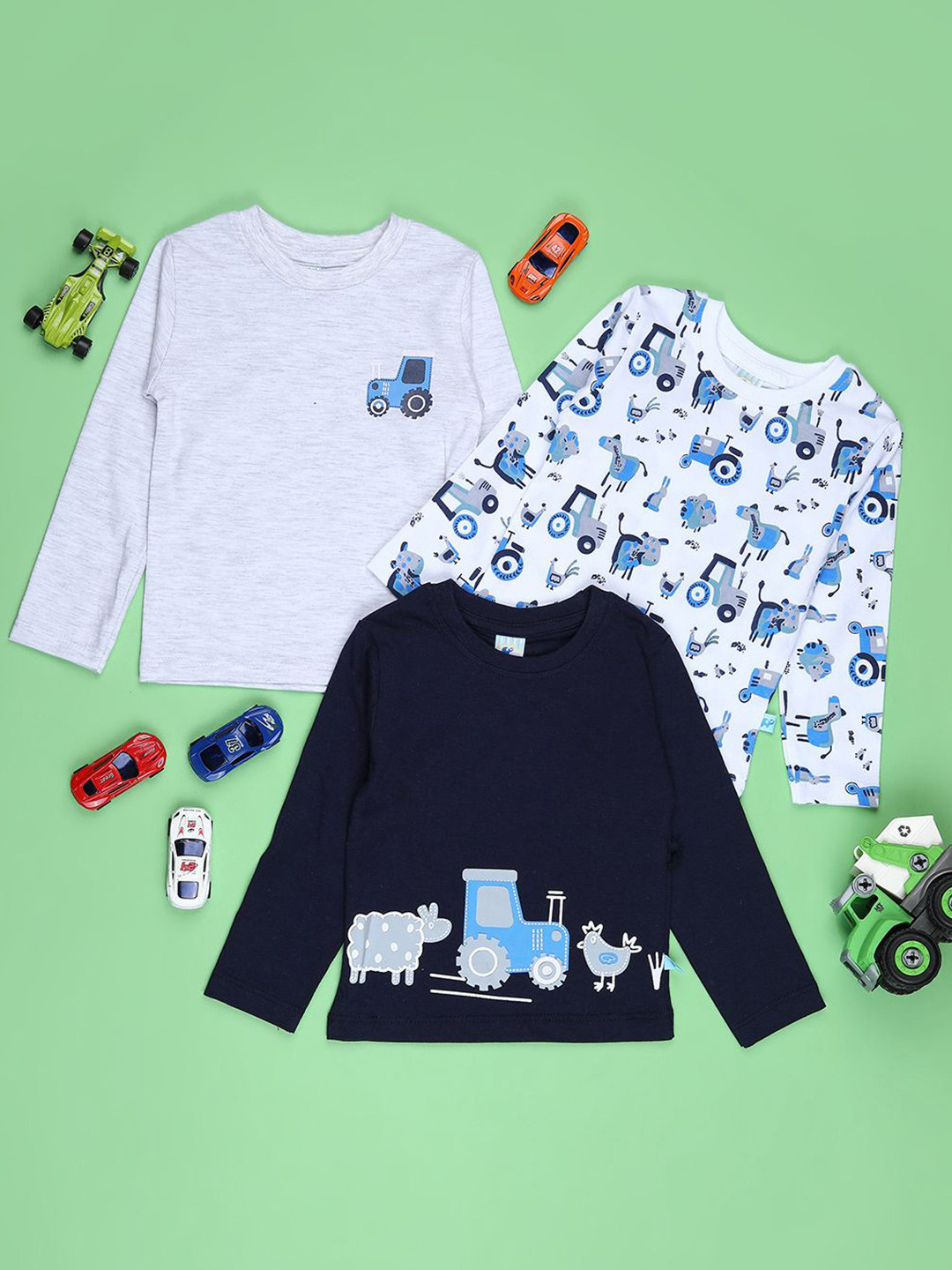 V-Mart Boys Pack of 3 Infant Printed Cotton Single Jersey Round Neck T-Shirts