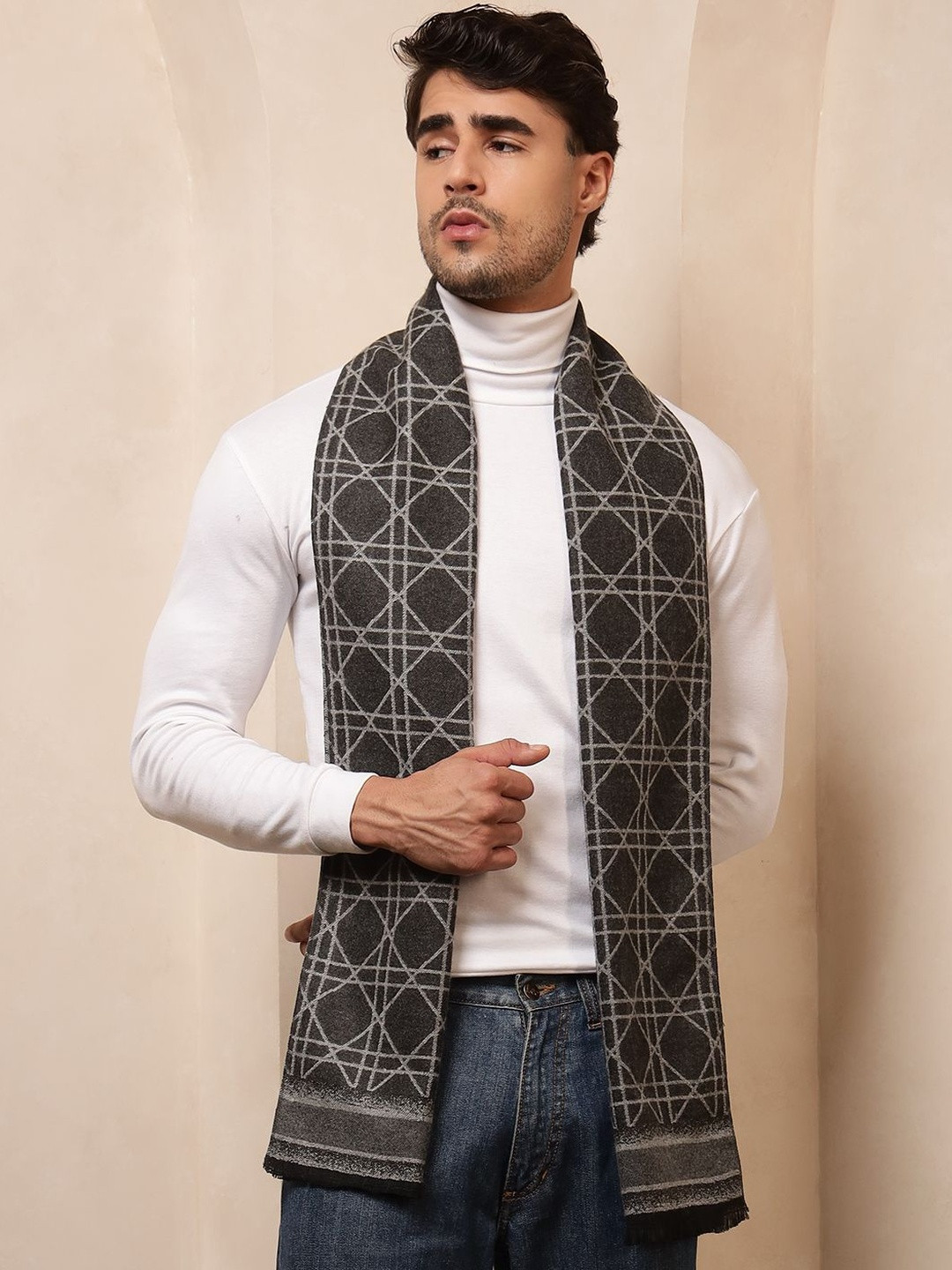 HANDICRAFT PALACE Men Tartan Patterned Merino Wool Reversible Mufflers