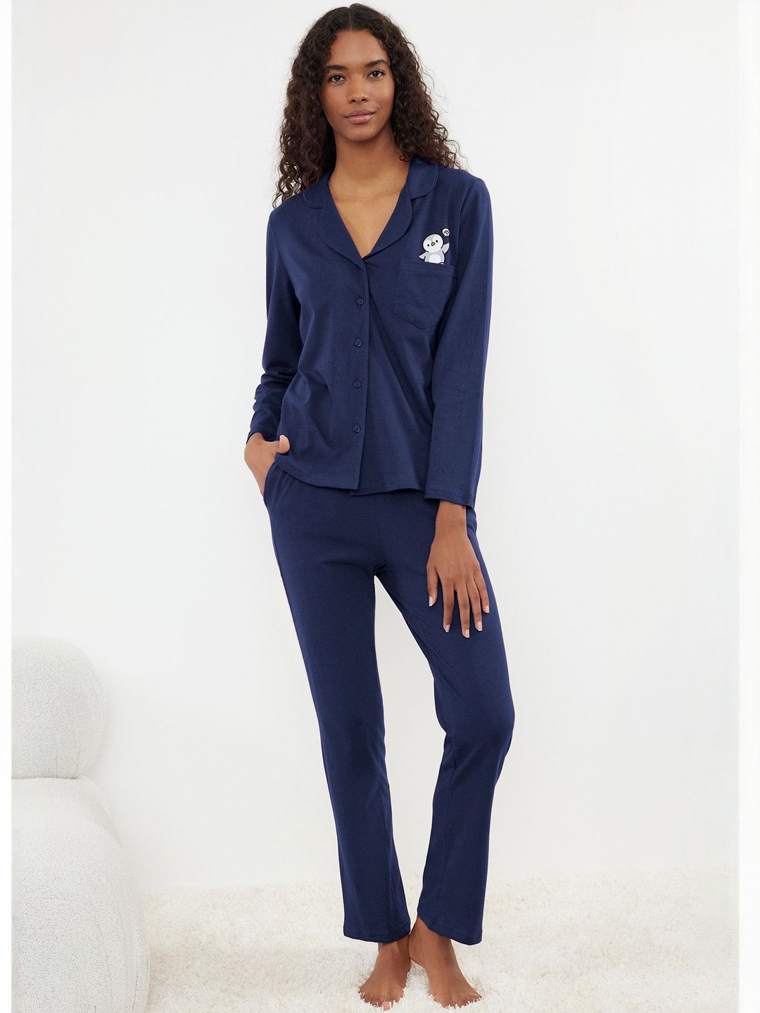 Trendyol Women Cuban Collared Shirt & Pyjama Night suit