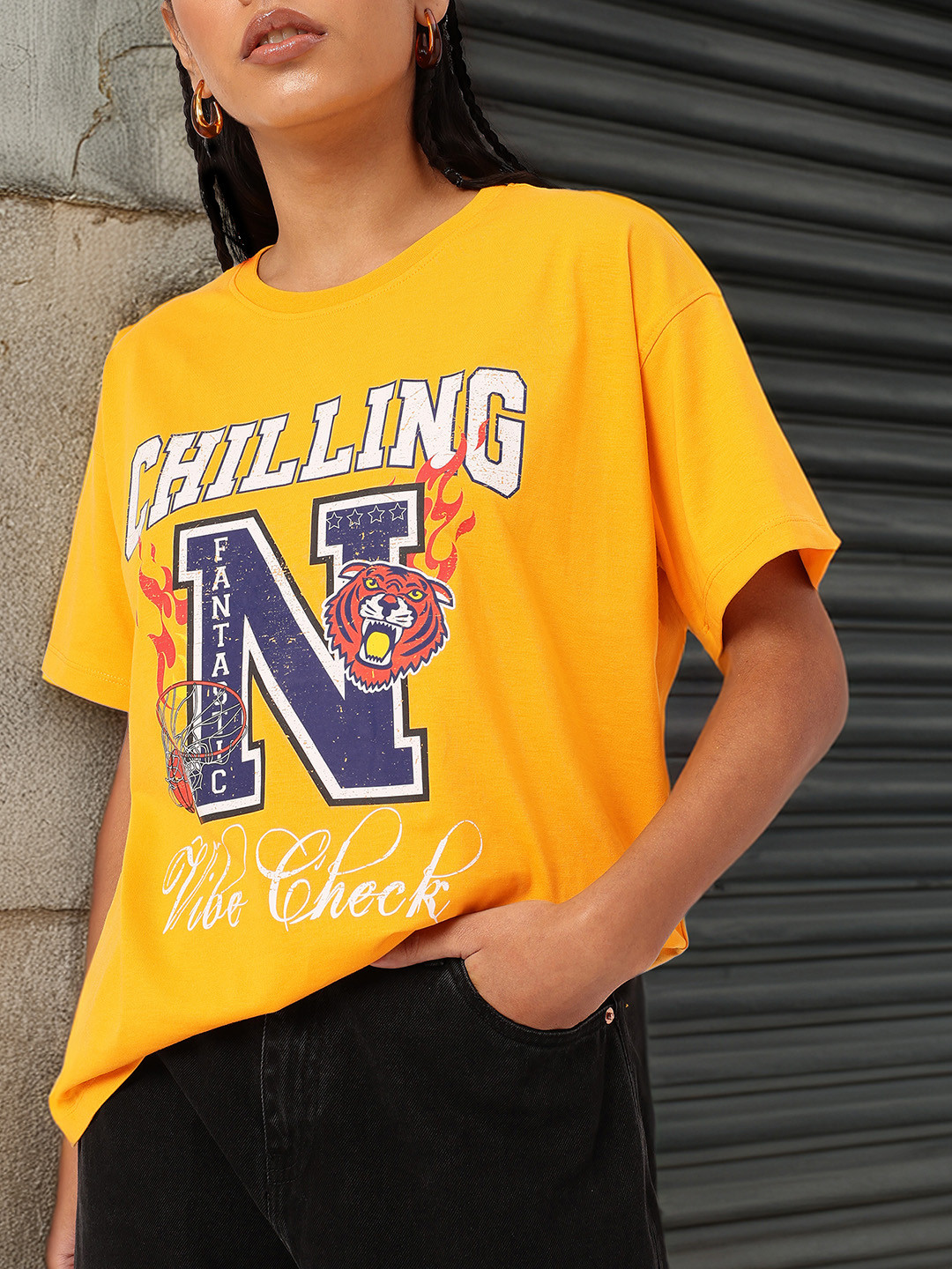 Chilling Vibe Check Oversized Typography T-shirt