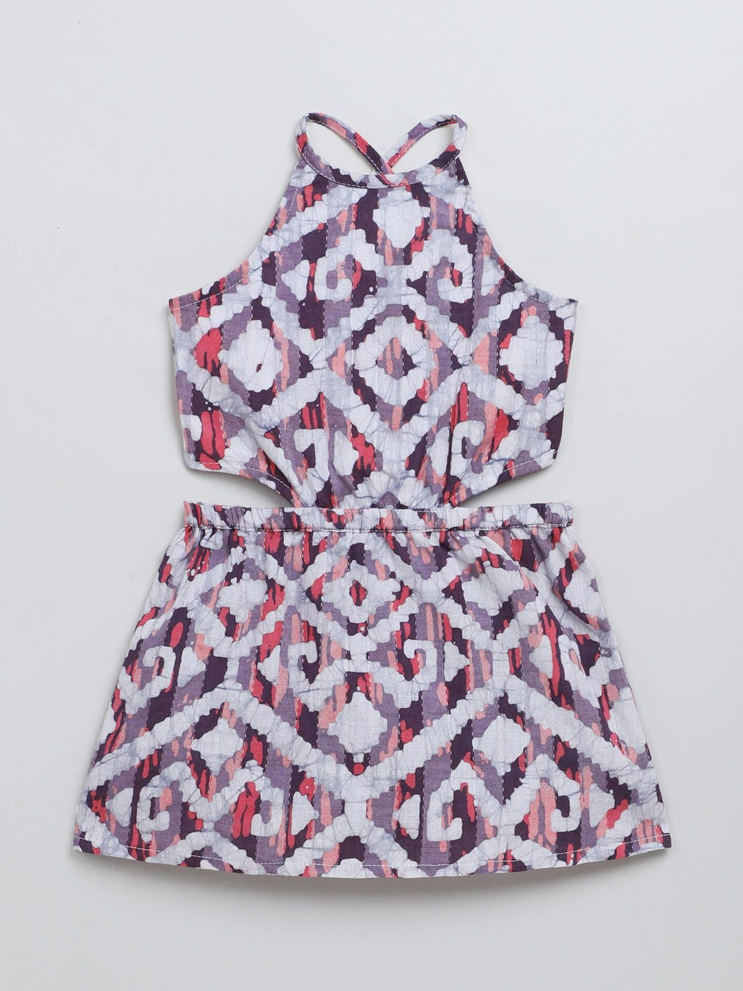 taffykids Girls Batik Printed Halter Neck Cut Out Sleeveless Peplum Tops