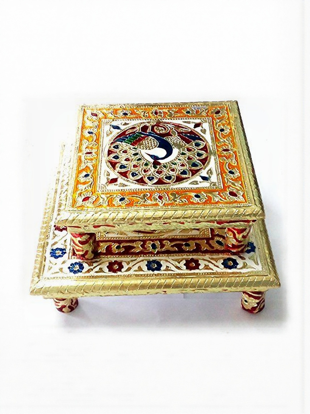 Royals Pride 2-Pcs Gold & Orange Textured Pooja Chowkie