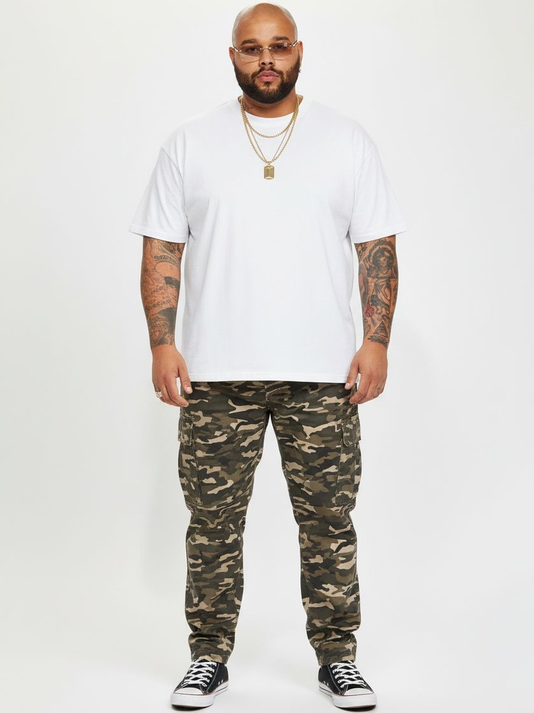 UNSTD Men Plus Size Regular Fit Stretchable Cotton Camo Cargo Trousers