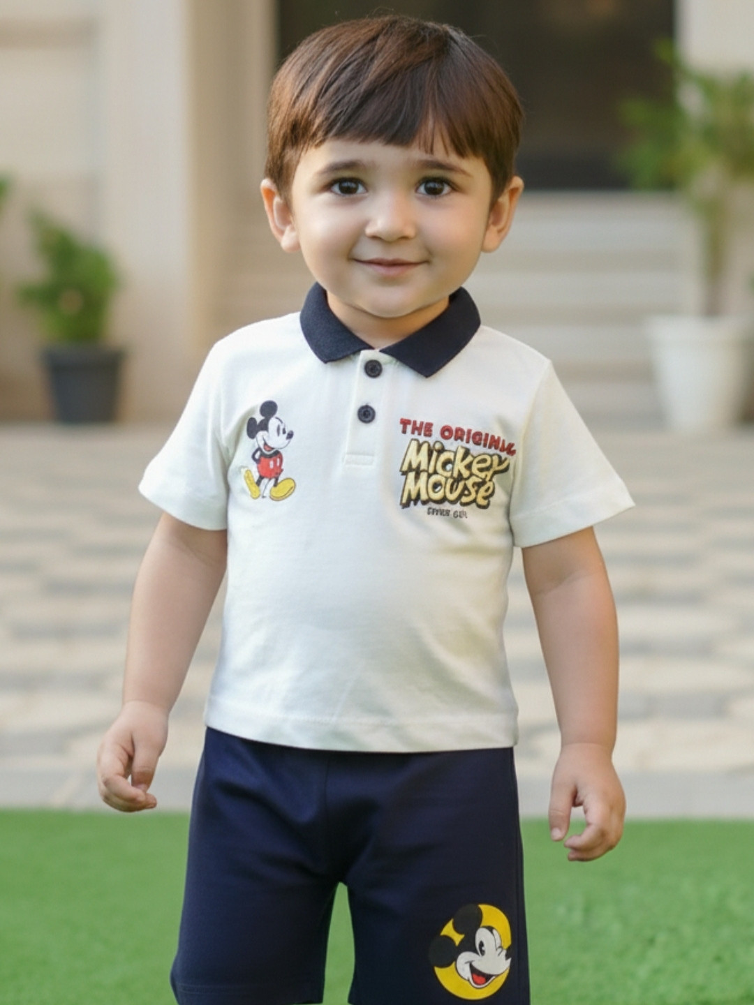 Nap Chief Infants Unisex Mickey Mouse Printed Pure Cotton Polo T-shirt With Shorts