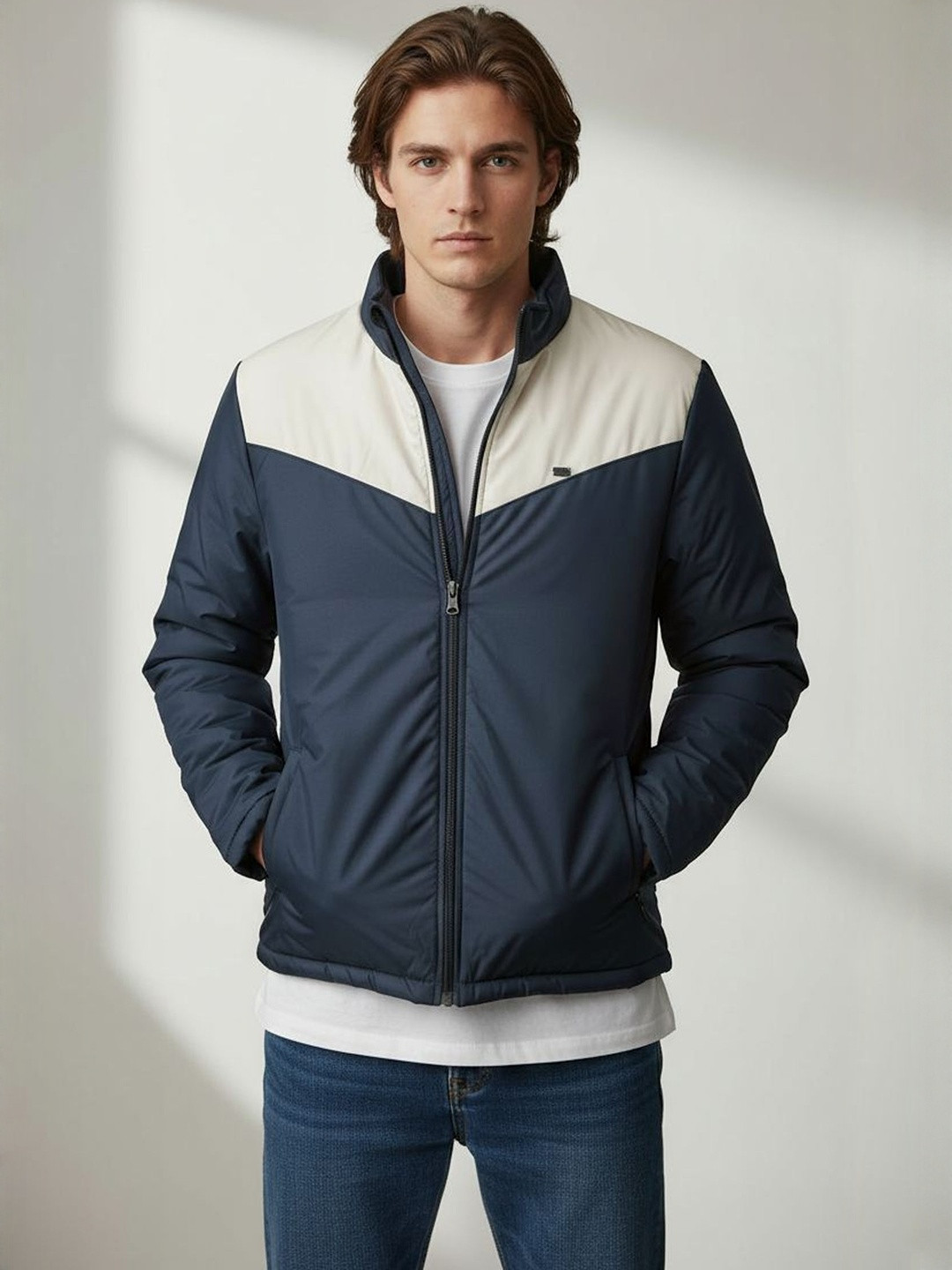 The Roadster Lifestyle Co. Men Mock Collar Colourblocked Insulator Padded Jacket