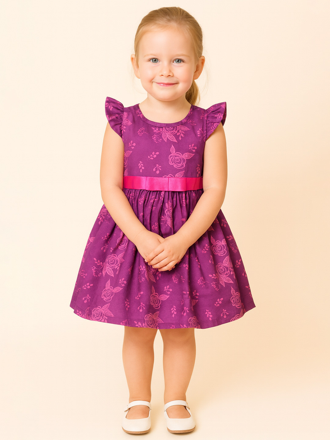 TotzTouch Kids-Girls Magenta BLENDED Fit and Flare Dresses