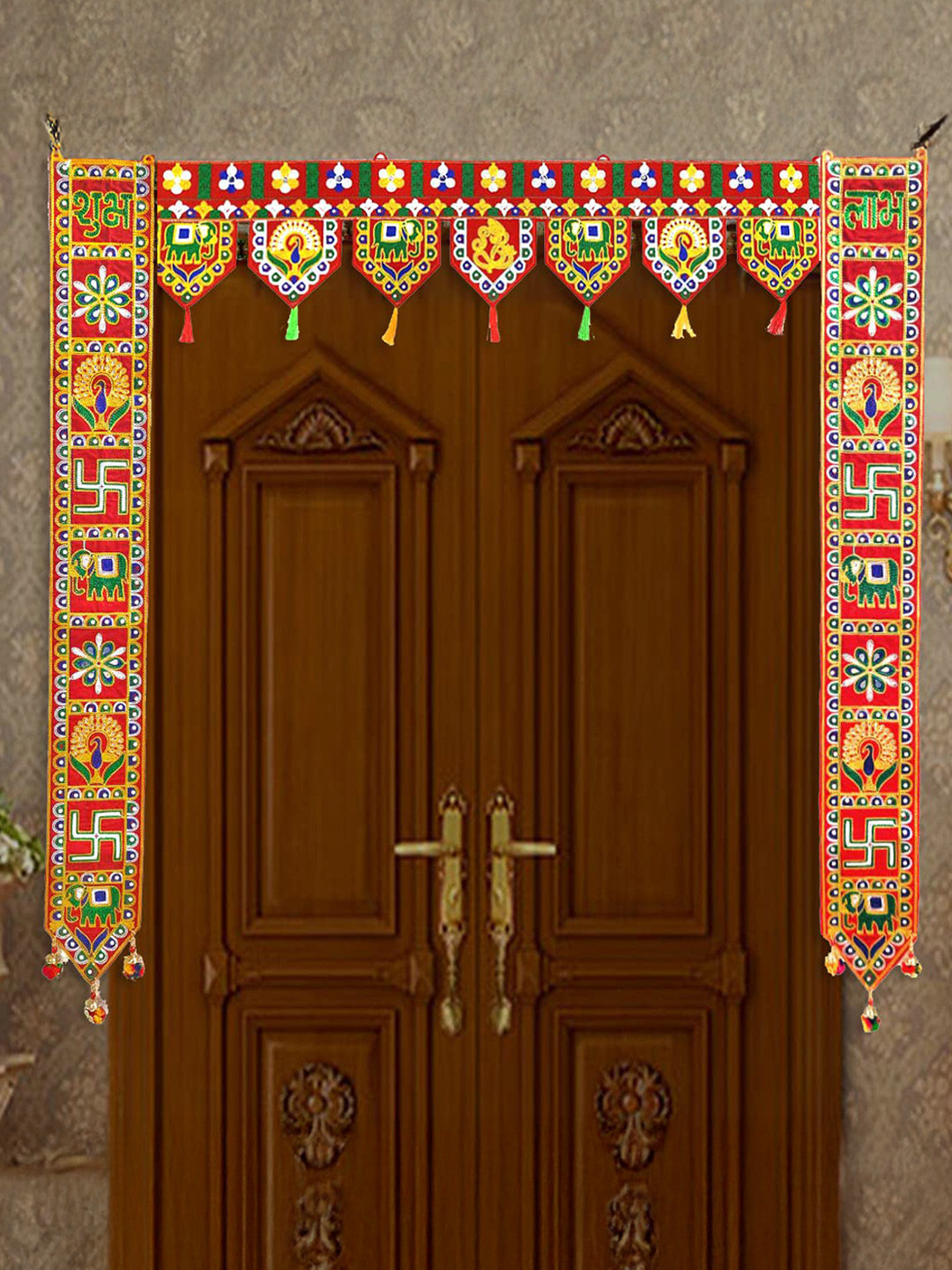 CraftVatika Red & Green Embellished Toran Door Bandhanwar