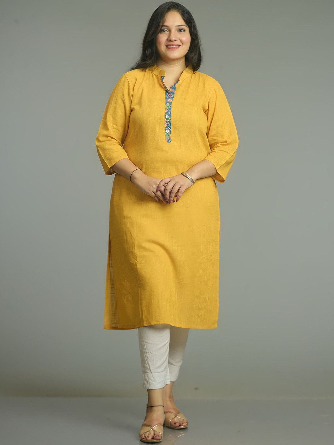 STREE BASICS Pure Cotton Mandarin Collar Straight Kurta