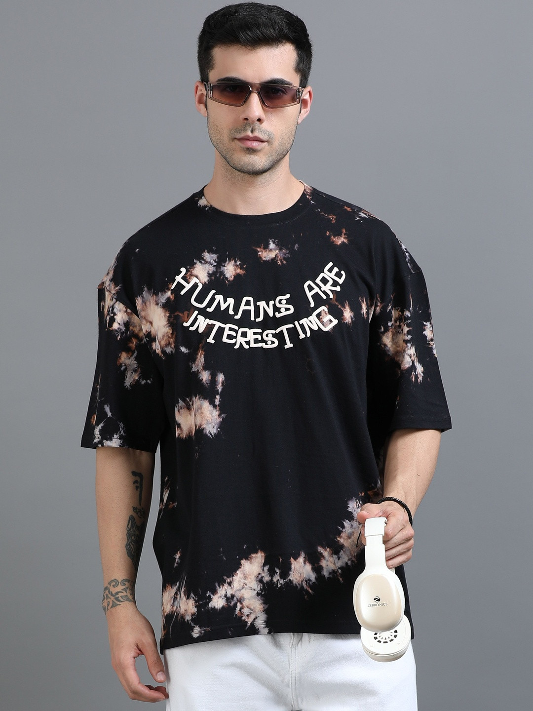 FROSEN FOX Men Tie and Dye Printed Drop-Shoulder Sleeves T-shirt