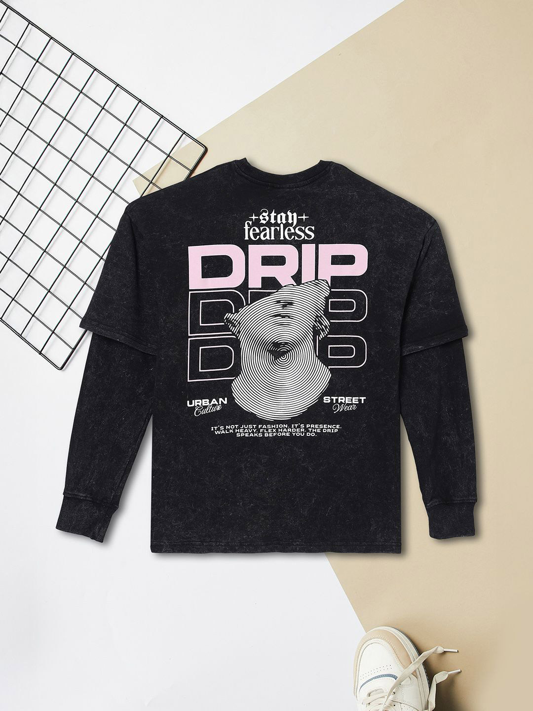 max Boys Printed Long Sleeves Round Neck Black T-shirt