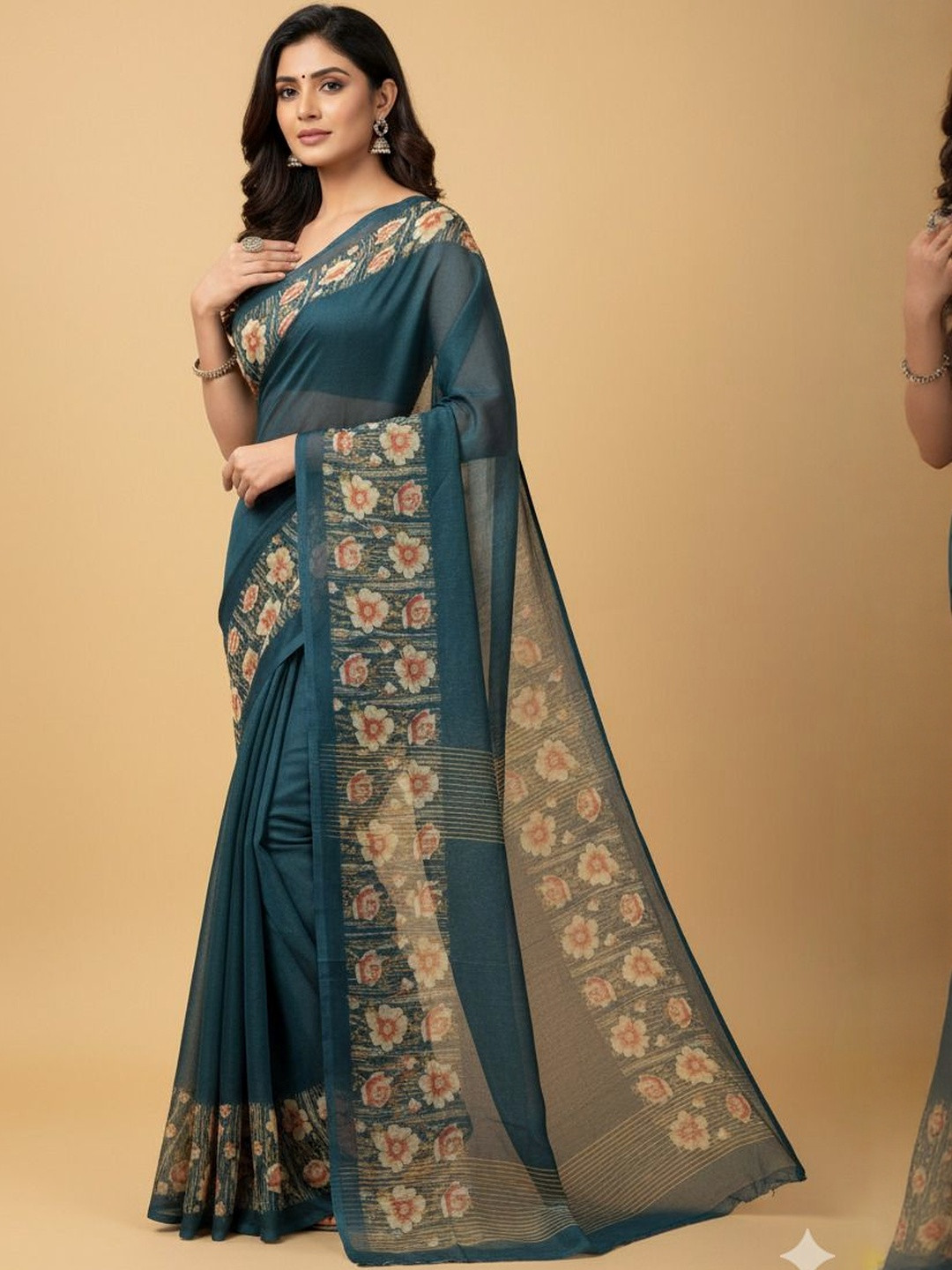 Pionex Floral Border Printed Pure Georgette Saree