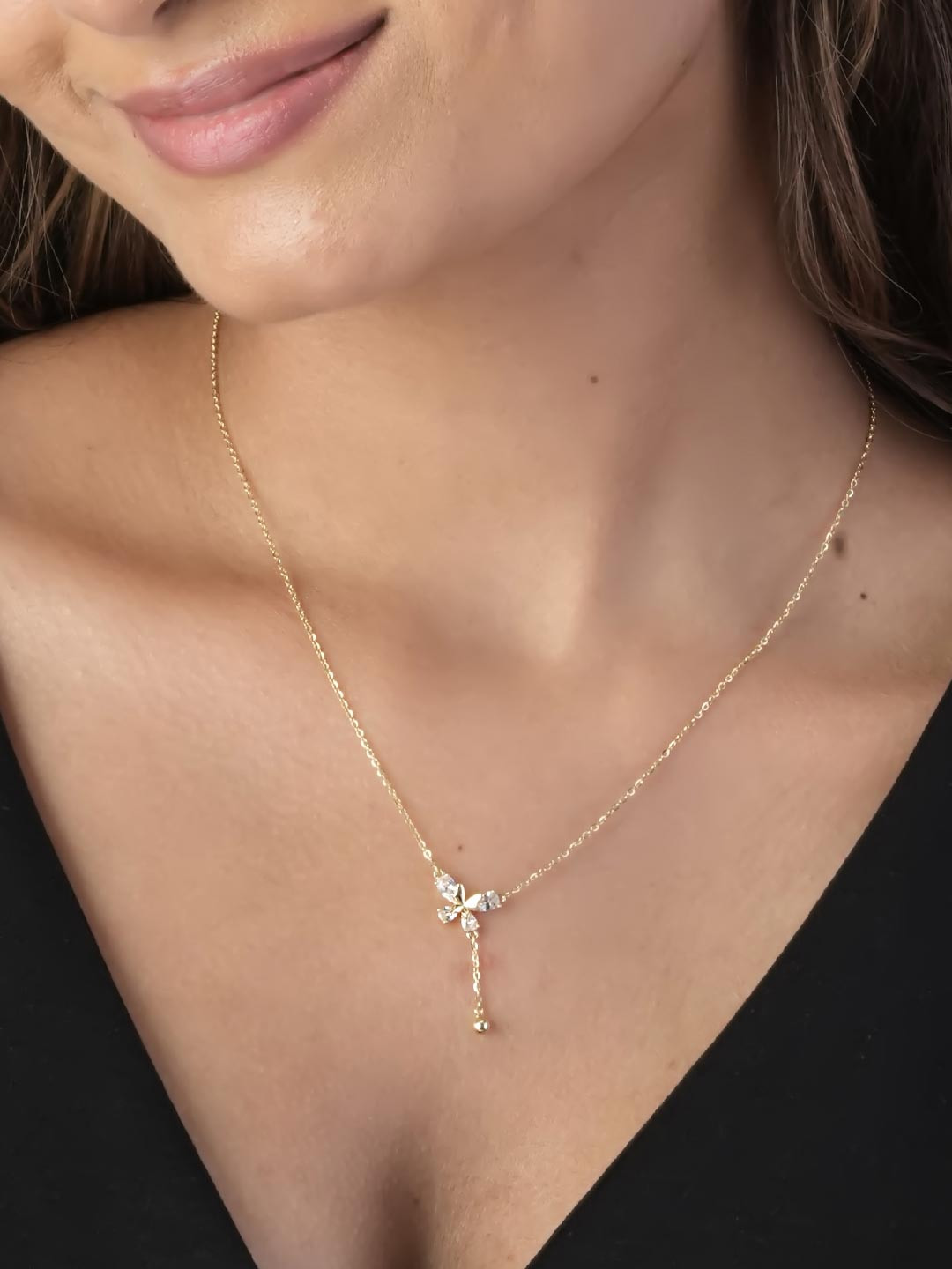 Impression jewellery 925 Sterling Silver Gold-Plated Cubic Zirconia Studded Necklace