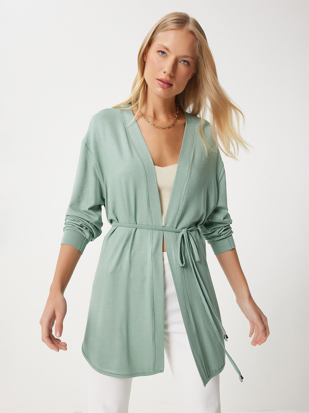 Happiness istanbul Women Belted Front-Open Sweaters