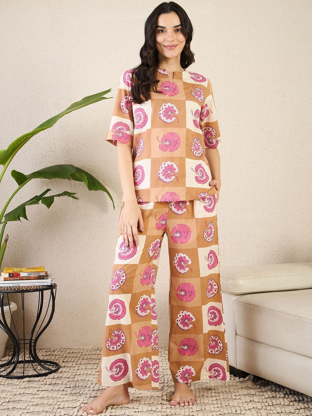 July Women Printed Cotton Short Kurti & Pyjamas Night suit