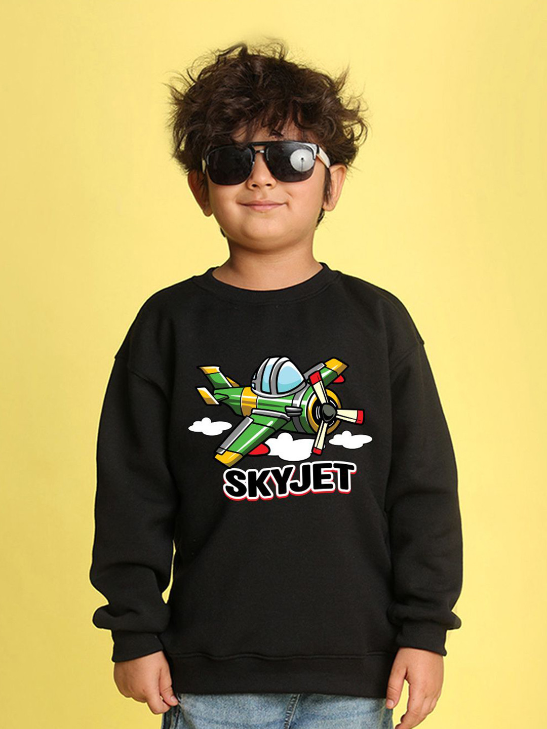 NUSYL Boys Sky Jet Text Printed Oversized Sweatshirt