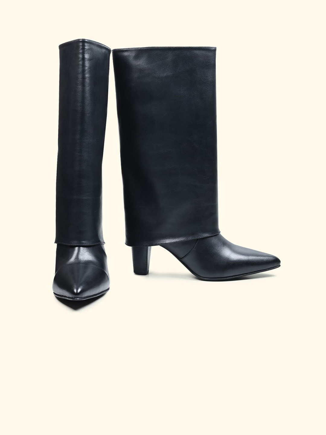 yoho Women Solid Pointed Toe Slip-On Block Heel Slouchy Boots