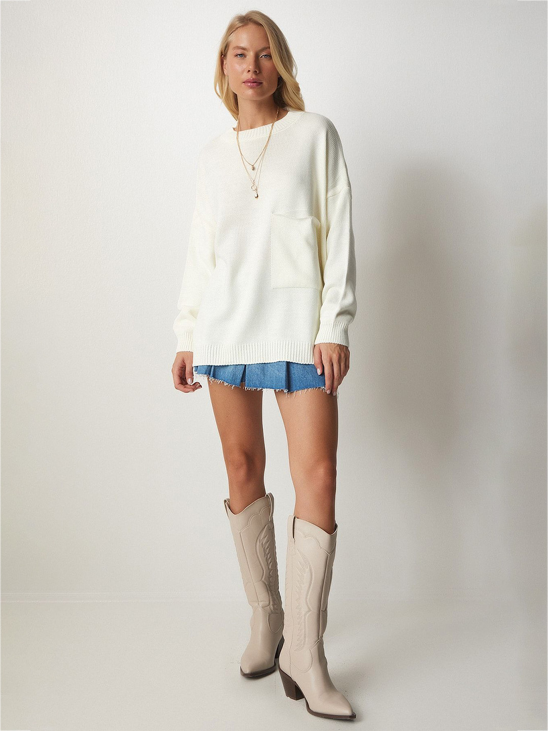 Happiness istanbul Kemik Women Ribbed Long Sleeves Pullover Sweater