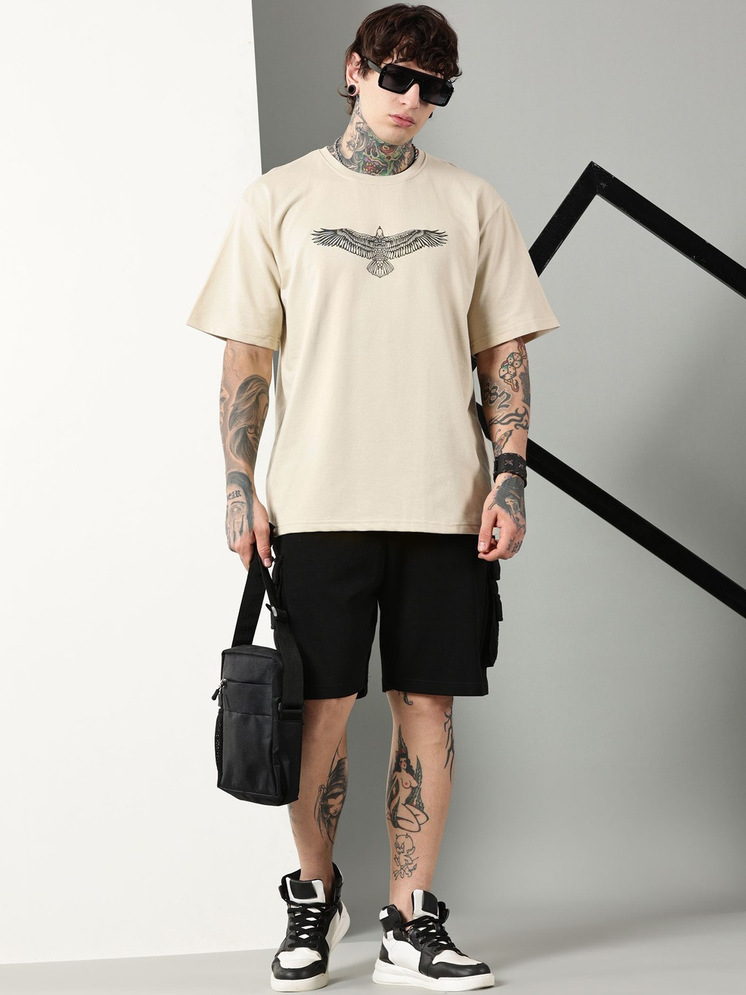 Own The Look Men Printed Drop-Shoulder Sleeves Pure Cotton T-shirt