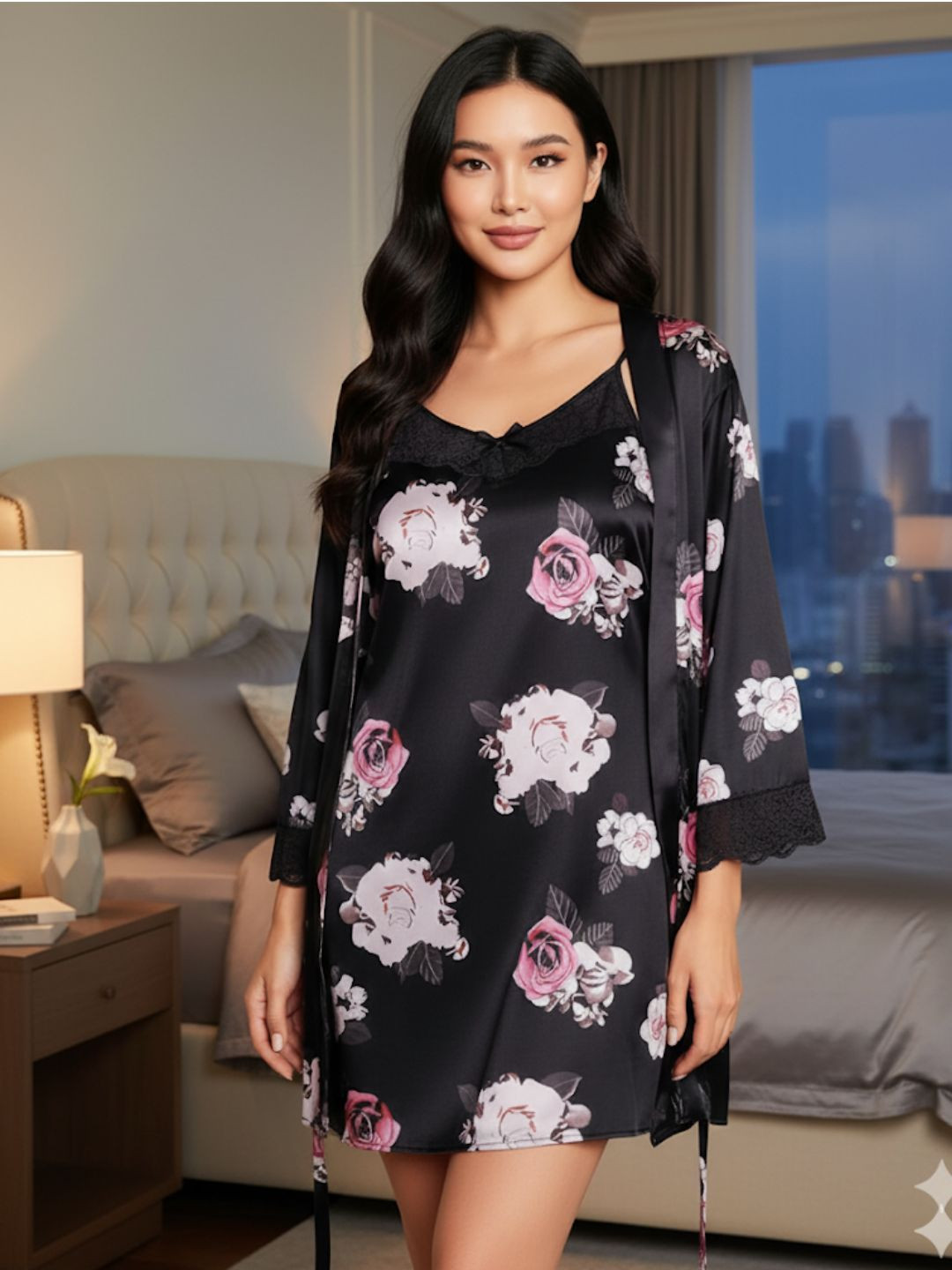 For You For Me Women Printed Wrap Nightdress