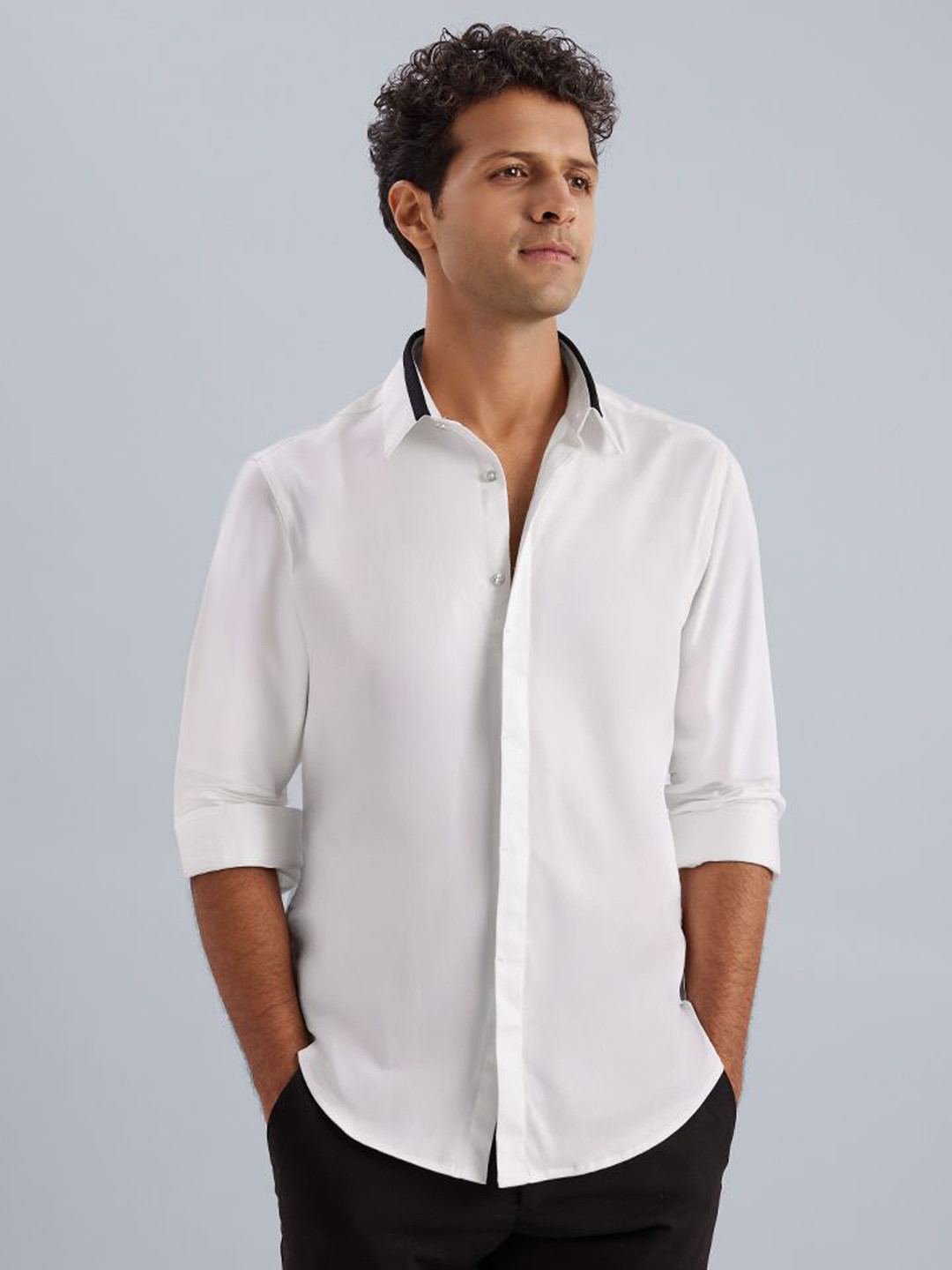 KINGDOM OF WHITE Men Giza Cotton Slim Fit White Party Shirt