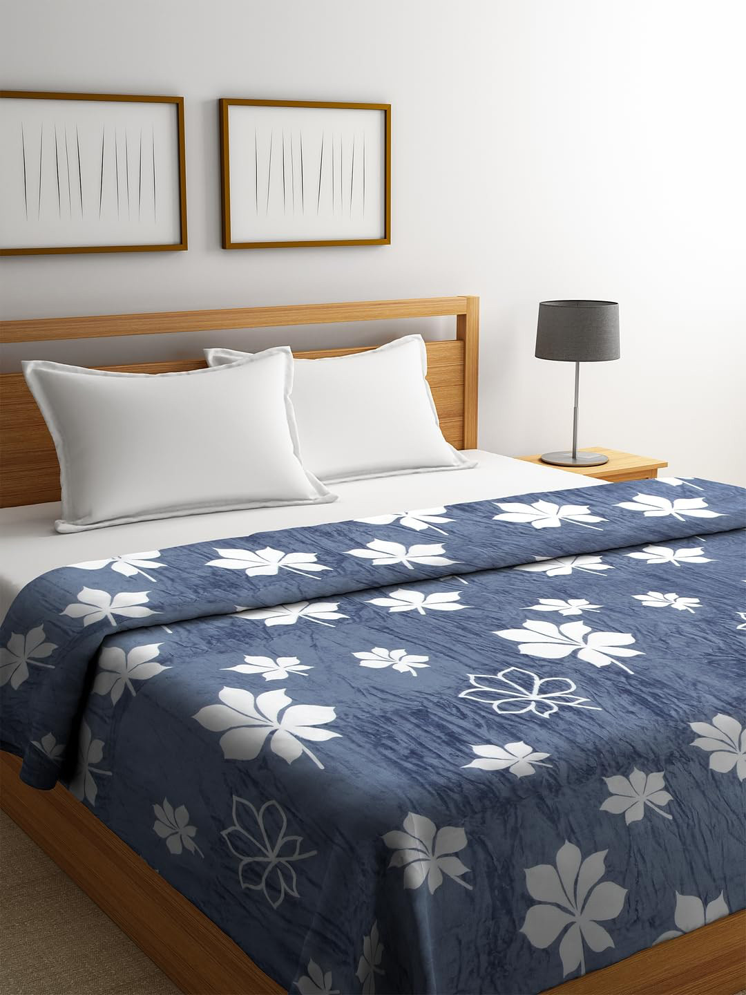 Cortina Blue & White Floral AC Room 250 GSM Double Bed Blanket