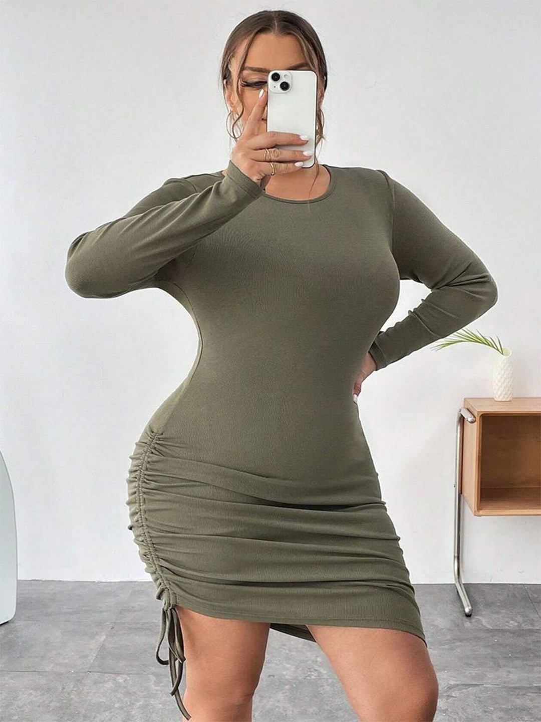 LULU & SKY Women Plus Size Ruched Bodycon Mini Dress