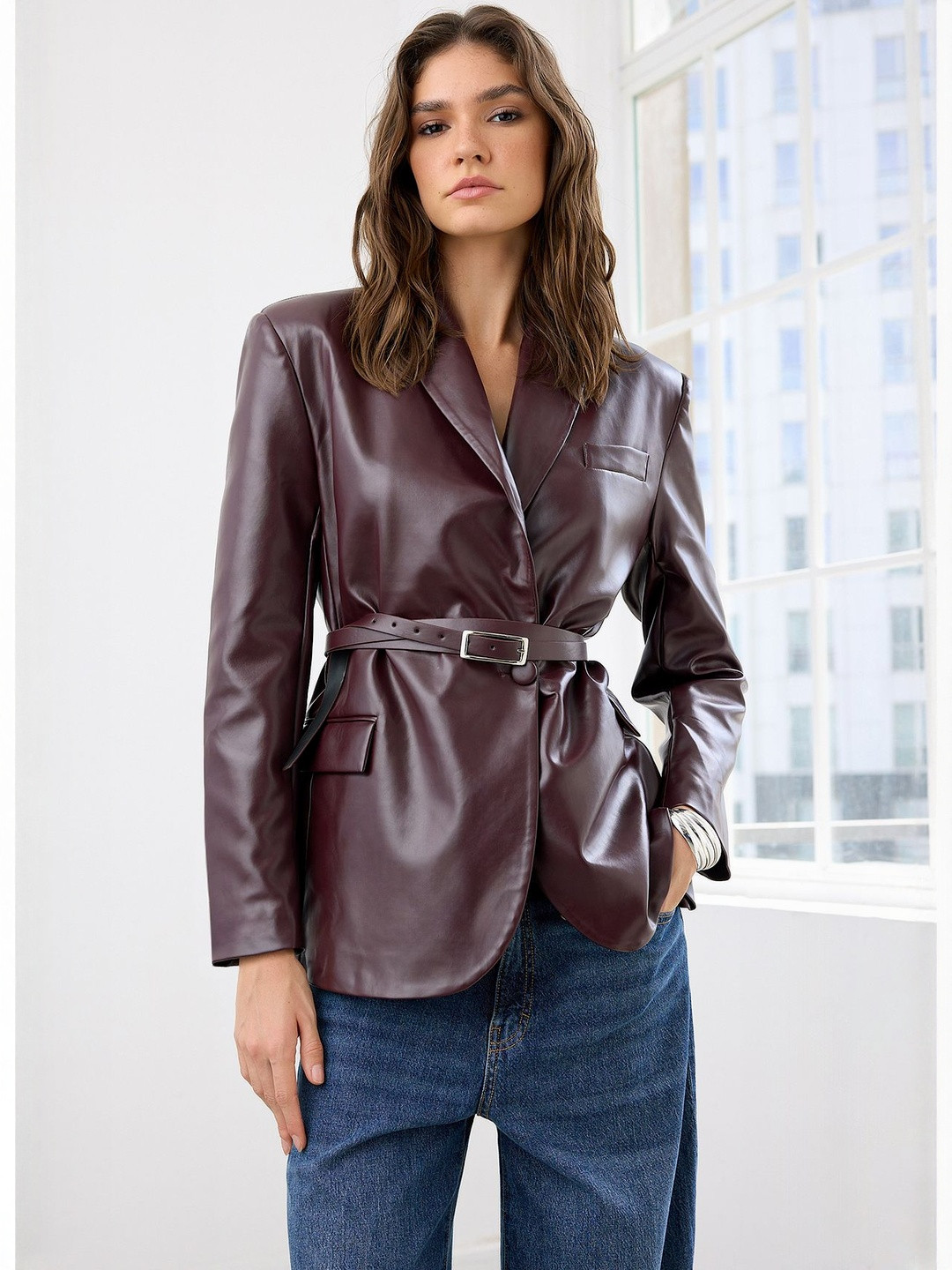 Trendyol Lapel Collar Open Front Tie-Up Jacket