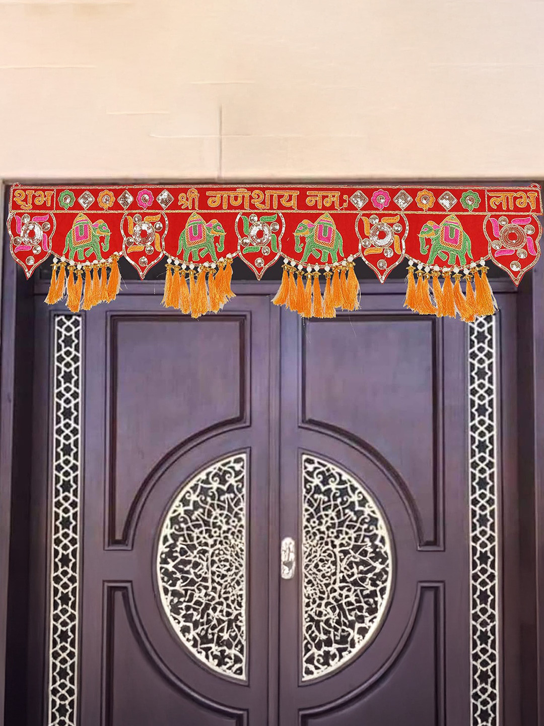 CraftVatika Red & Yellow Embellished Door Bandhanwar Toran