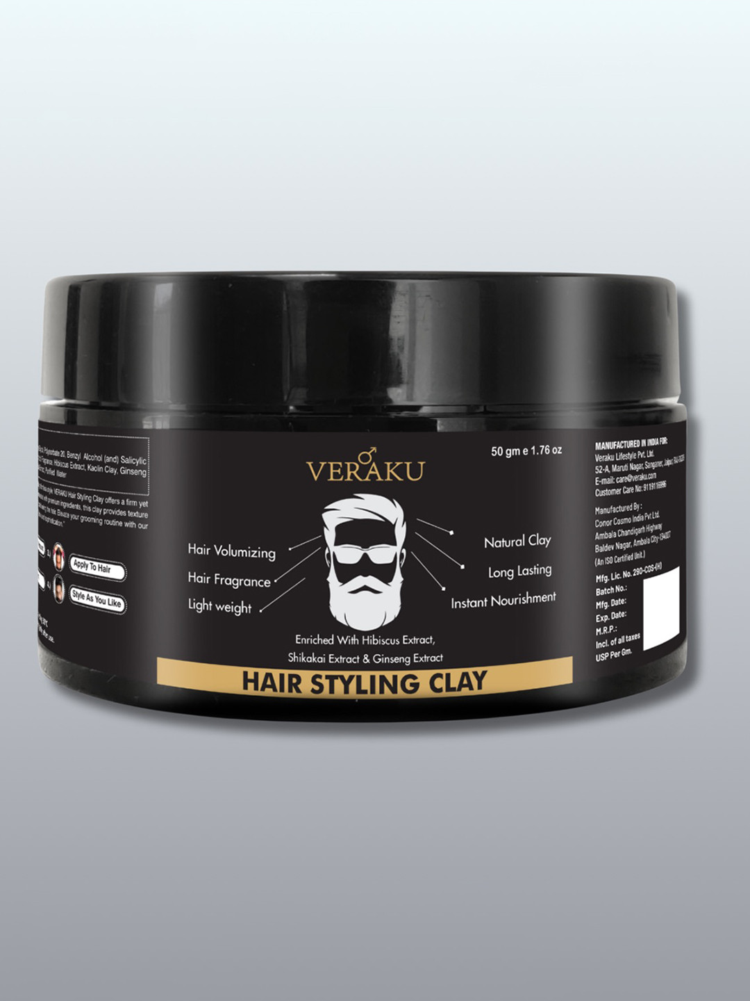 VERAKU Hair Styling Clay With Hibiscus, Shikakai & Ginseng Extract - 50 g
