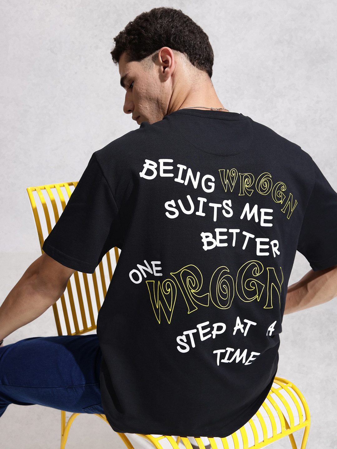 WROGN Typography Printed Drop-Shoulder Sleeves Pure Cotton Oversized T-shirt