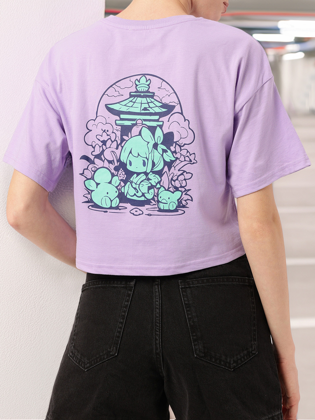 Lavender Oversized Graphic Tee with Round Neck