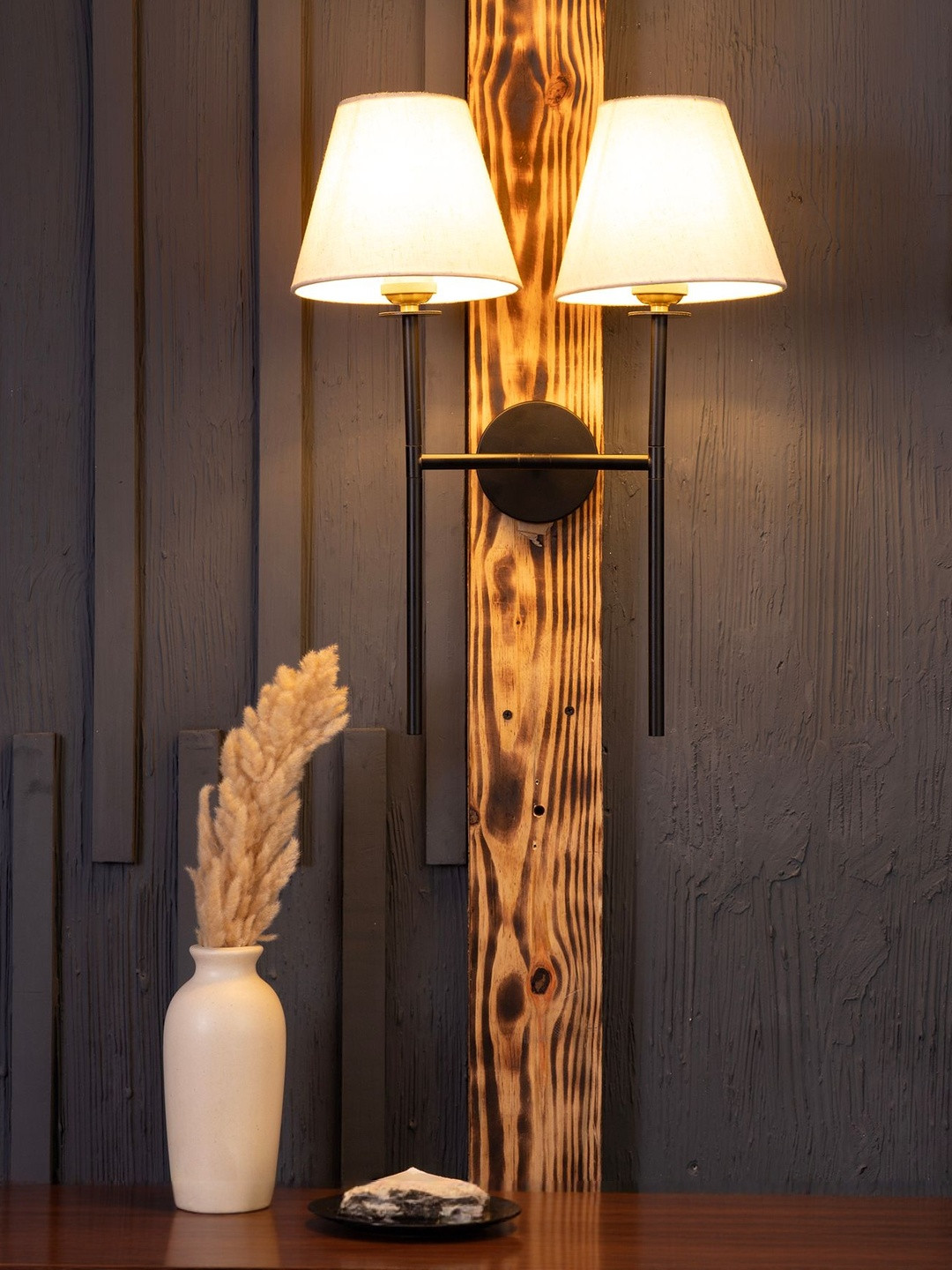 Shoppeefry Black & White Metal Frustum Shaped Wall Lamp
