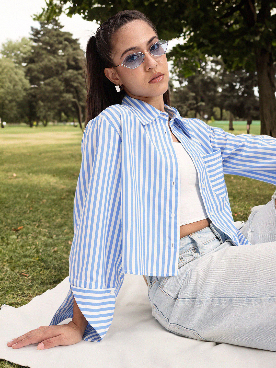 glitchez Striped Crop Shirt