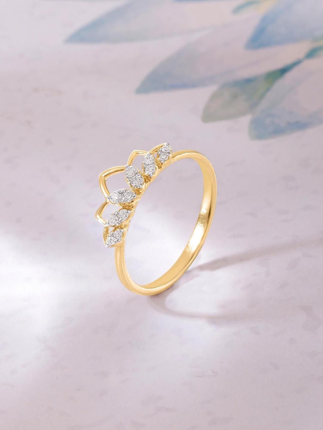 Mia By Tanishq Women 14 Kt Gold Crown Bloom Ring With 0.1 Carat Natural Diamond - 1.45g