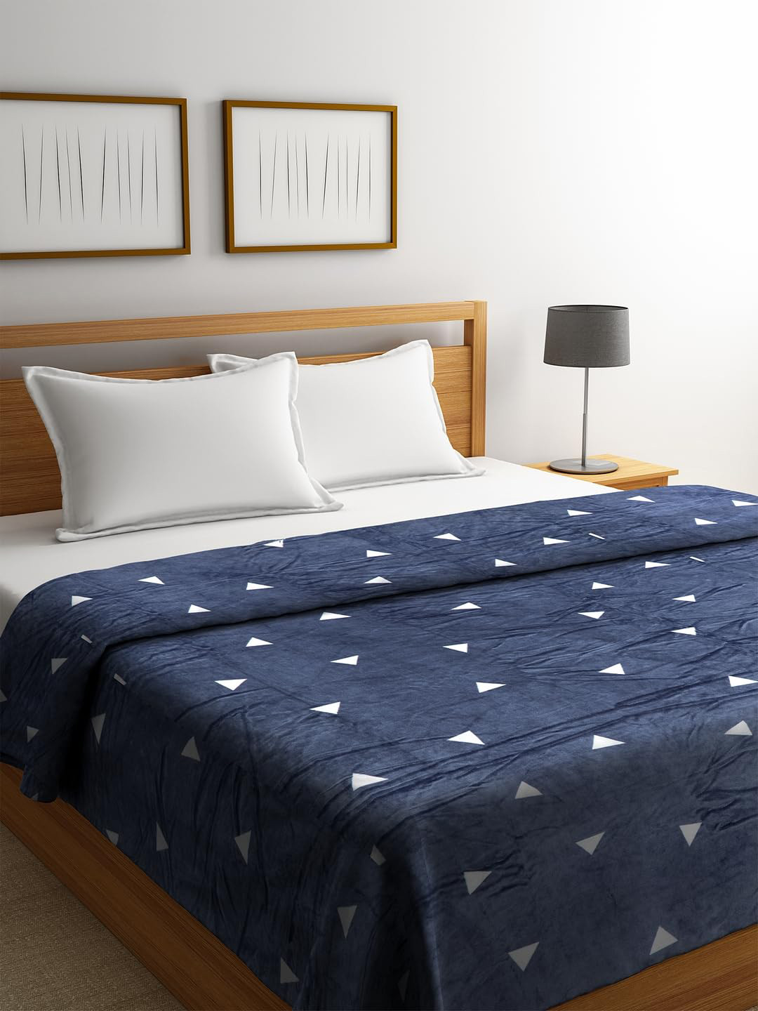 Cortina Navy Blue Geometric AC Room 250 GSM Double Bed Blanket