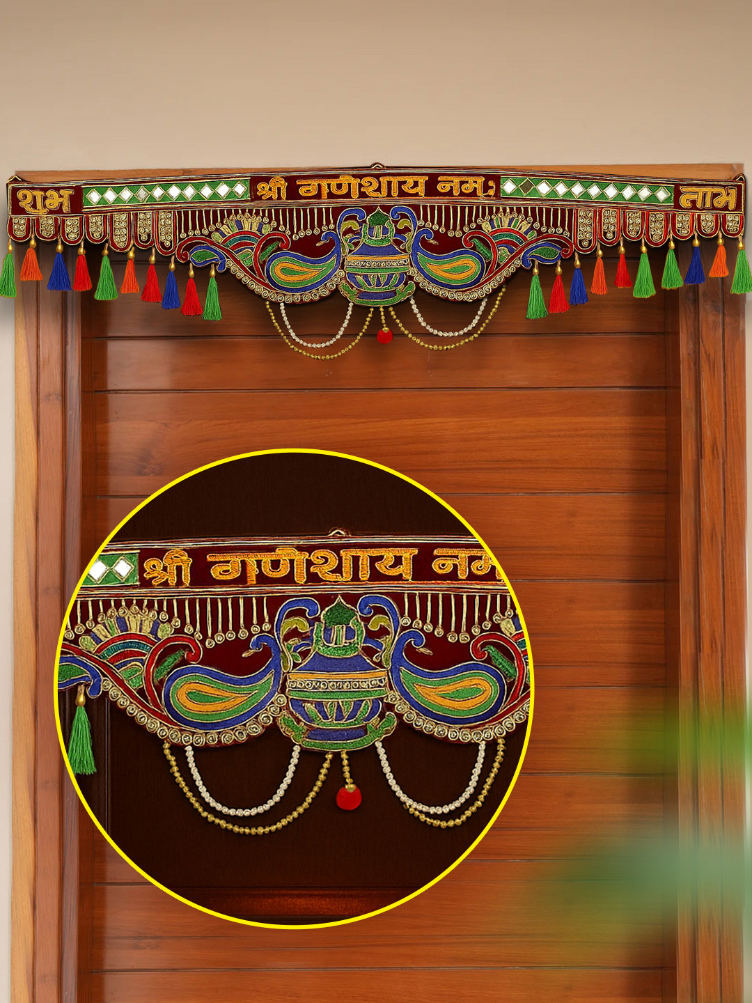 TIED RIBBONS Bandhanwar Fabric Tasselled Hanging Hall Wall Hangings-9.5In