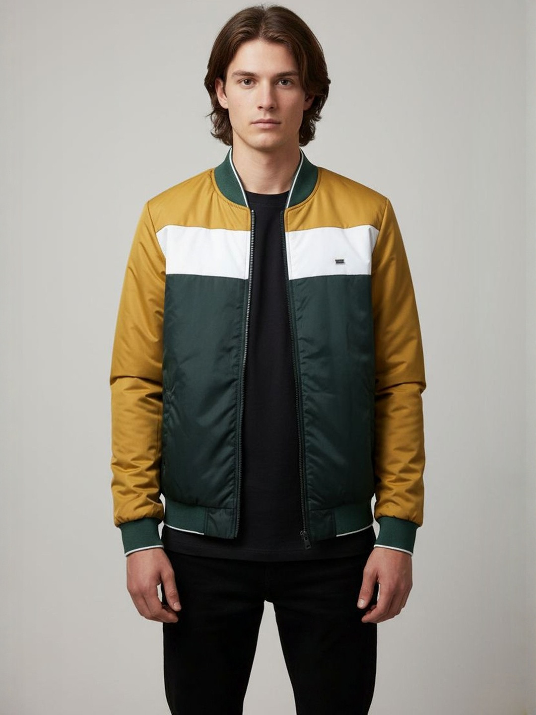 The Roadster Life Co Colourblocked Mock Collar Neck Padded Jacket