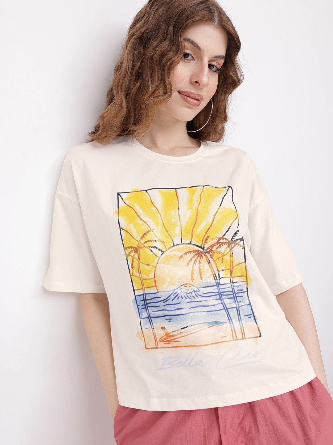 glitchez Drop-Shoulder Tropical Print T-shirt