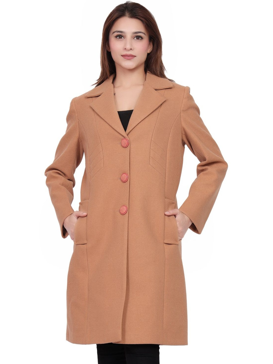 Hallinton Women Solid Viscose rayon Single-Breasted Overcoat Coats