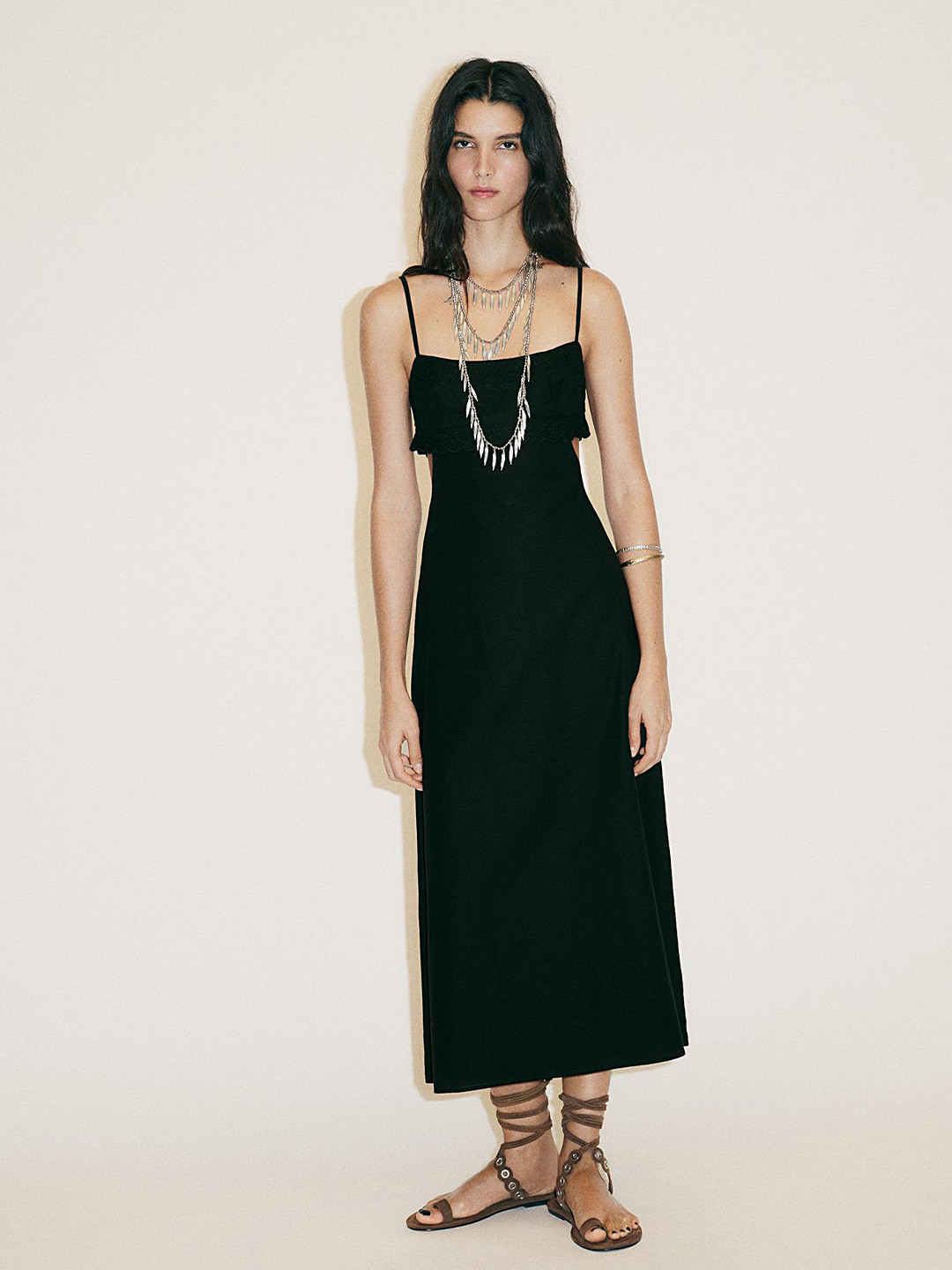 LULU & SKY Layered Cut-Out Lace-Trimmed Sheath Midi Dress