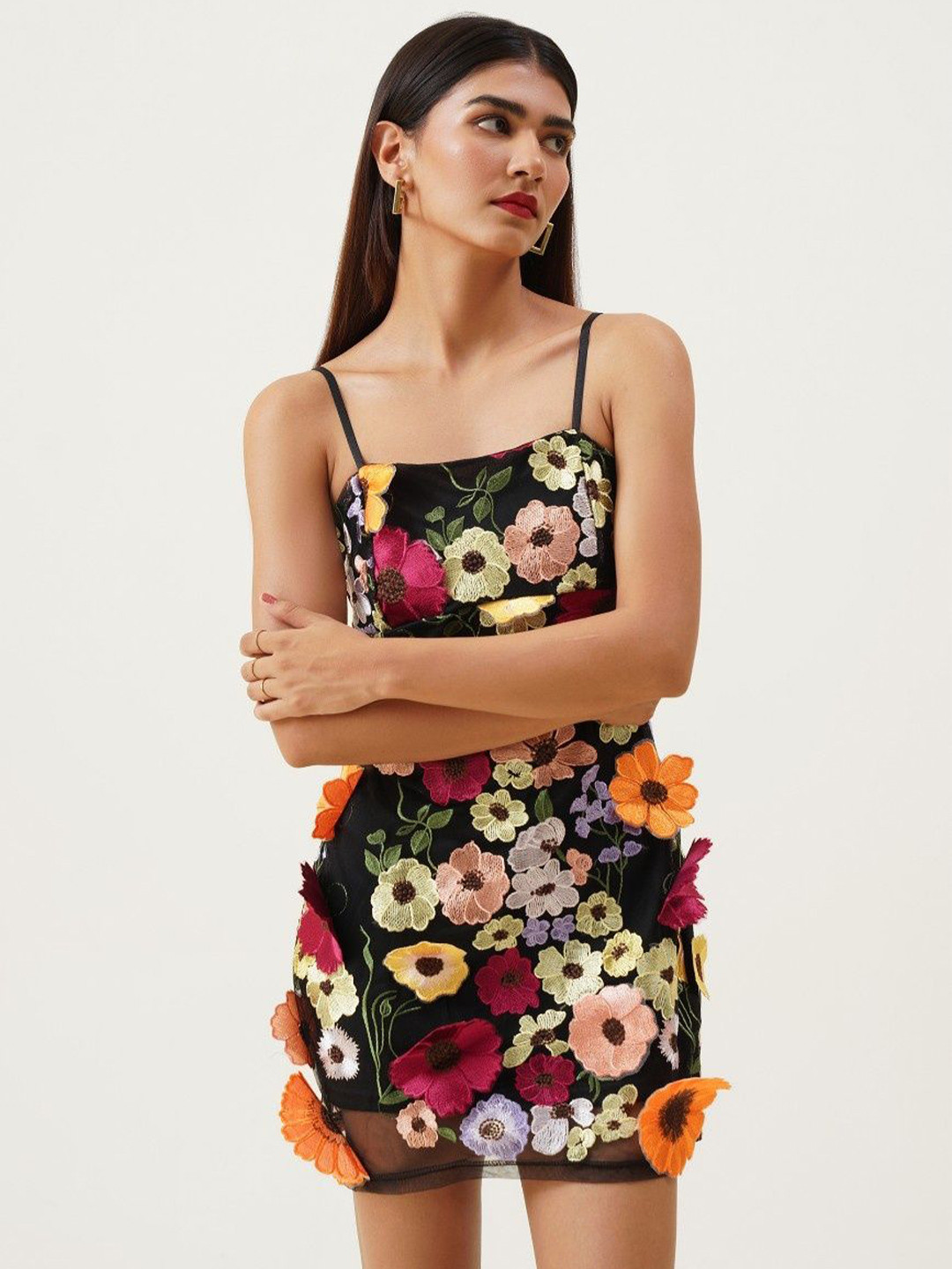 Mylin Floral Embroidered Sheath Mini Dress