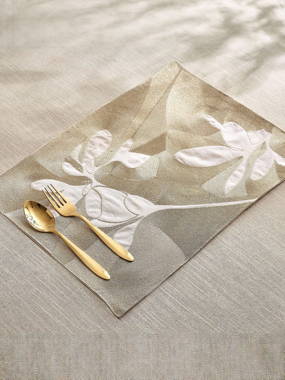 Home Centre Beige & Off-White Floral Embroidered Cotton Table Placemats