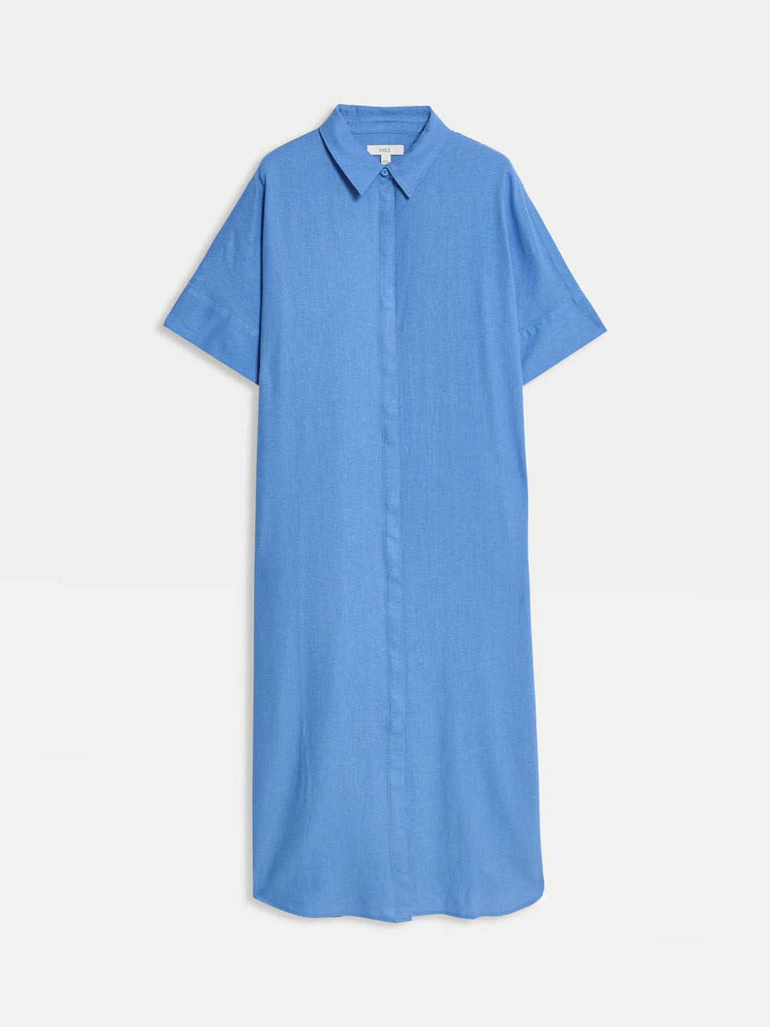 Marks & Spencer Women Rich Collared Linen Shirt Midi Dress