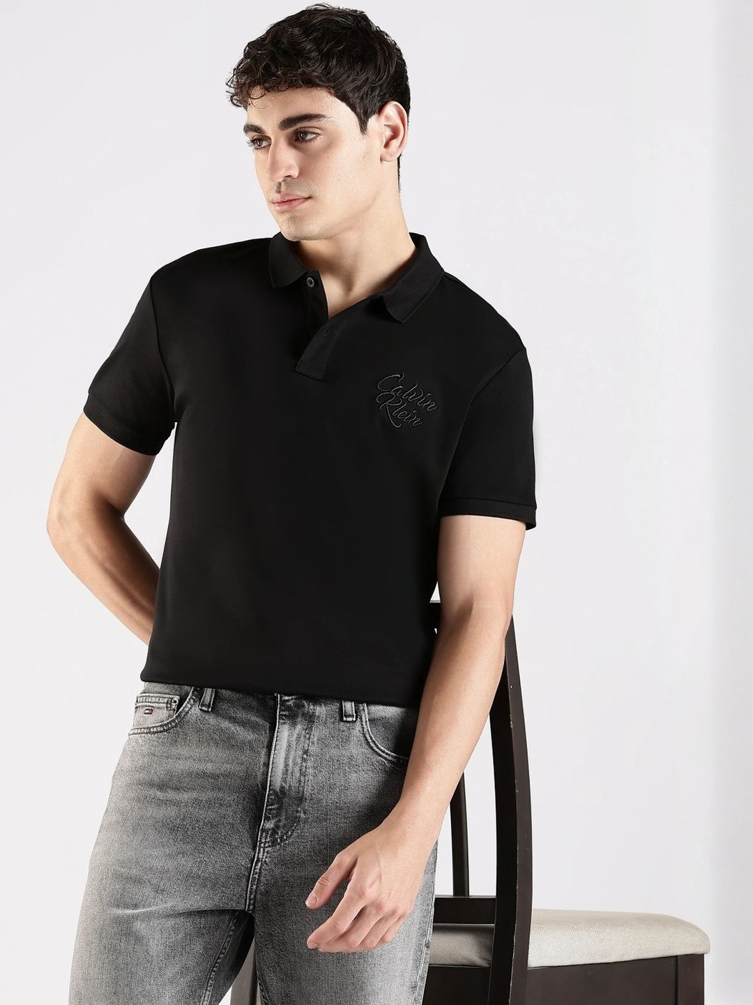 Calvin Klein Jeans Men Brand Logo Printed Polo Collar T-shirt