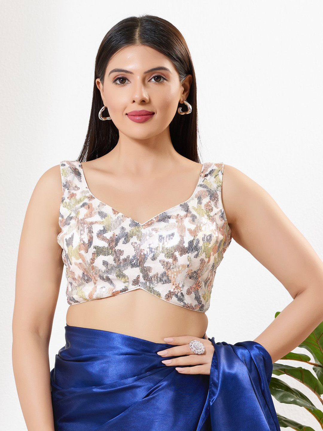 VAMAS - THE DESIGNER BLOUSES Embellished Silk Sweetheart Neck Padded Readymade Blouse