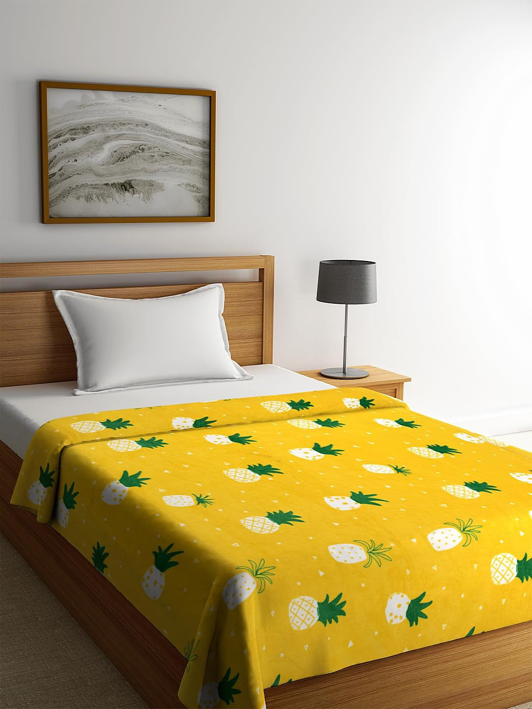 Cortina Yellow & White Tropical AC Room 250 GSM Single Bed Blanket