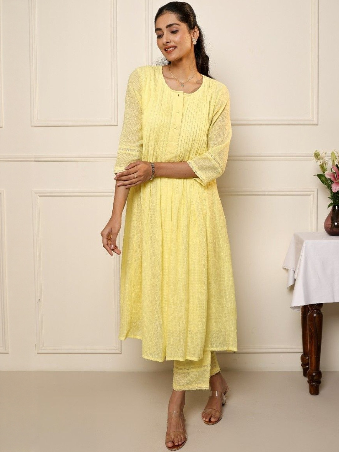 Studio Rabha Women Pleated Kurta with Trousers