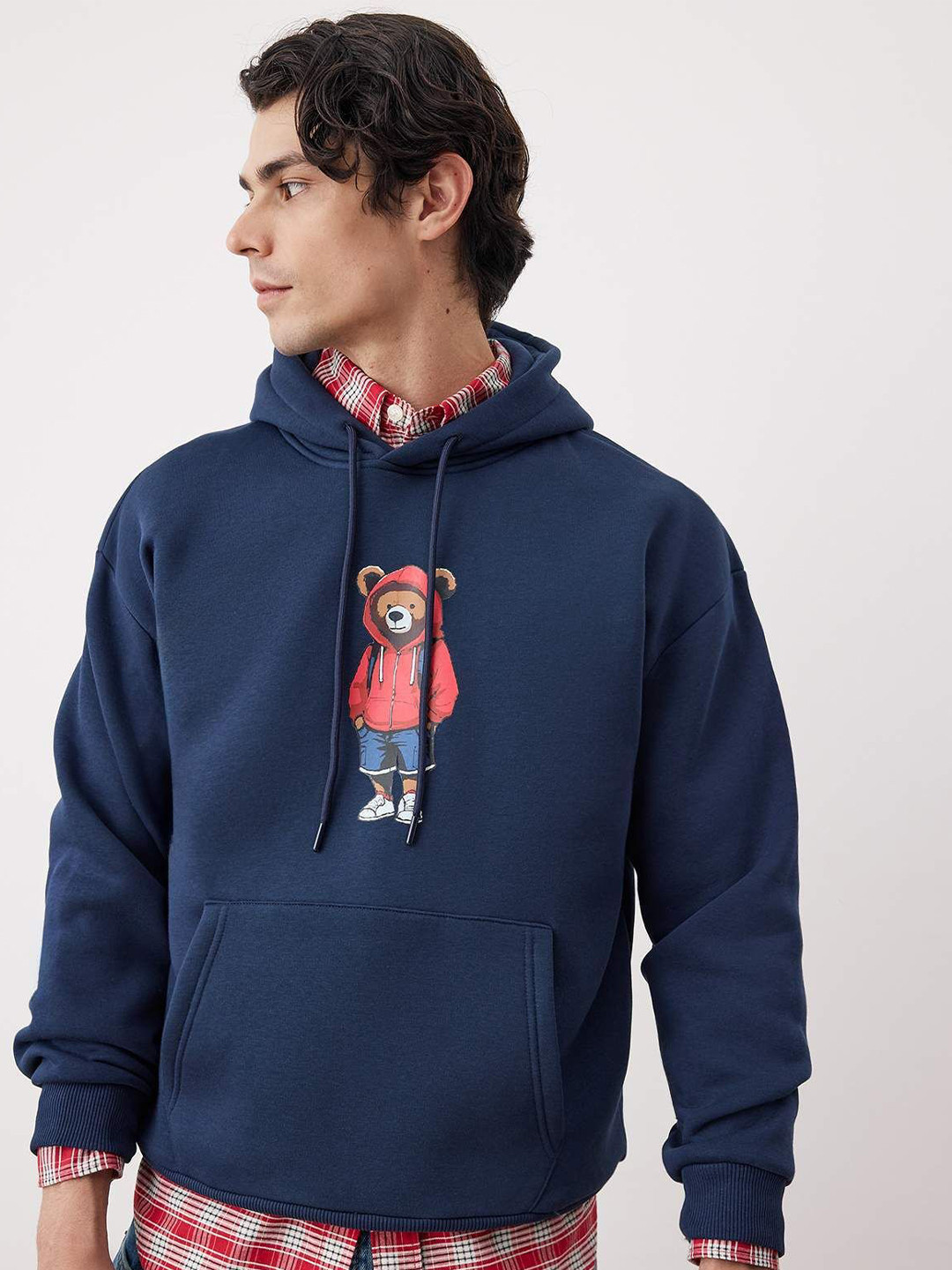 Trendyol Men Printed Hooded Long Sleeves Pullover Oversized Sweatshirt With Pockets