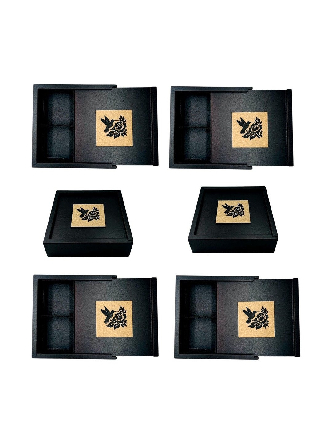 Angira handicrafts Black 6 Pieces Square Shaped Wooden Dry Fruit Hamper Boxes